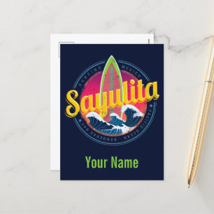 Sayulita Mexiko Surfer Vintage Wave Sunset Bigwave Helg Vykort