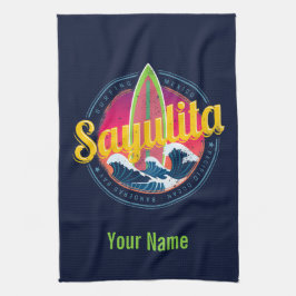 Sayulita Mexiko Surfer Vintage Wave Sunset Bigwave Kökshandduk