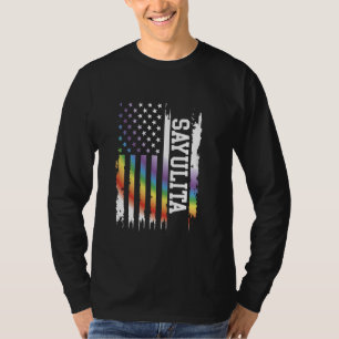 Sayulita United Stater Distress Rainbow w US Fla T Shirt