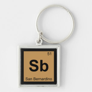 Sb - San Bernardino California Chemistry Symbol Fyrkantig Silverfärgad Nyckelring