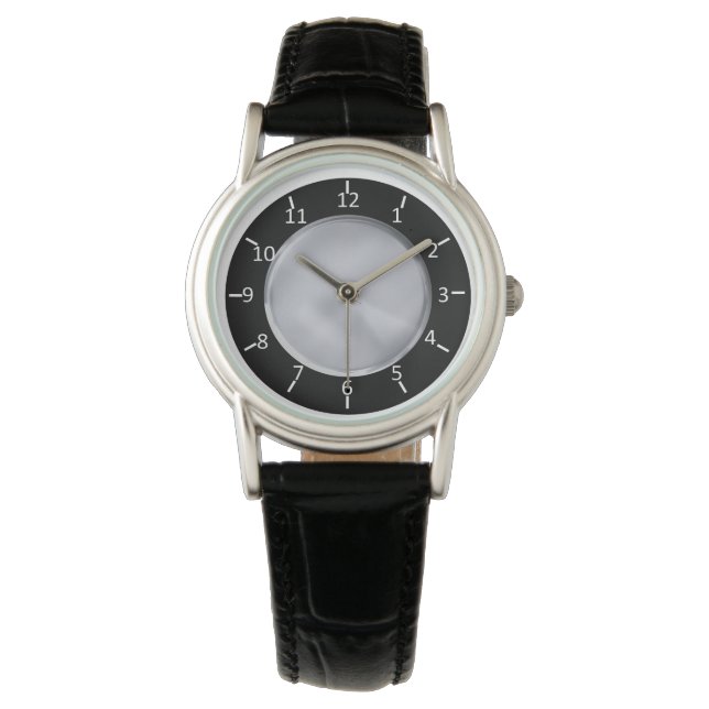 SBS Black and Silver Classic Black Leather Armbandsur (Framsida)
