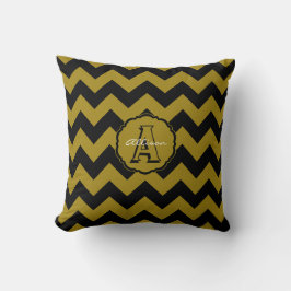 SC Monogram Chevron,Black Guld Square Pillow Kudde