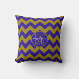 SC Monogram Chevron, Blue-Guld Square Pillow Kudde