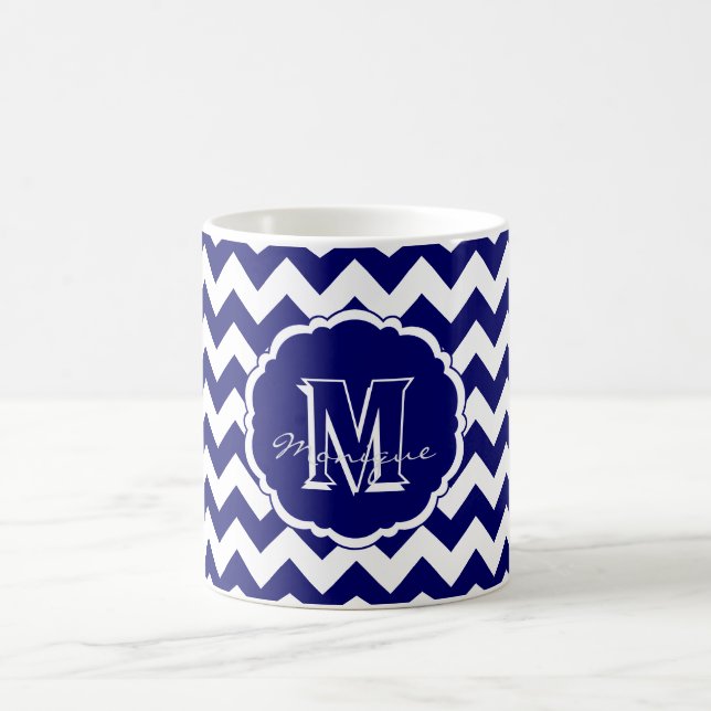 SC Monogram Chevron, Blue-White Mörk-Coffee Mugg (Center)