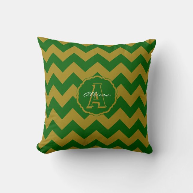 SC Monogram Chevron,Grönt-Guld Square Pillow Kudde (Framsida)