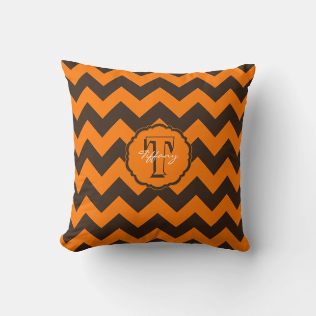 SC Monogram Chevron,Orange-brun kvadratisk fyllnin Kudde (Framsida)