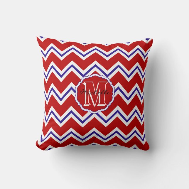 SC Monogram Chevron,Rött vitt blått-kvadratisk fyl Kudde (Framsida)