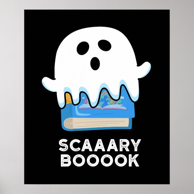 Scaaary Boook Funny Ghost Bok Pun Mörk BG Poster (Framsidan)