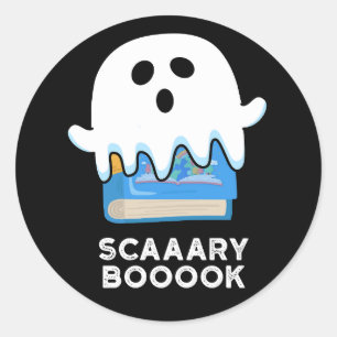Scaaary Boook Funny Ghost Bok Pun Mörk BG Runt Klistermärke