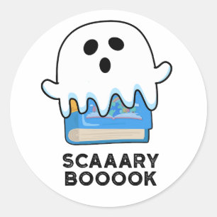 Scaaary Booook Funny Ghost Bok Pun Runt Klistermärke