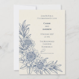 Scabiosa Delft Blå Toile Inbjudningar