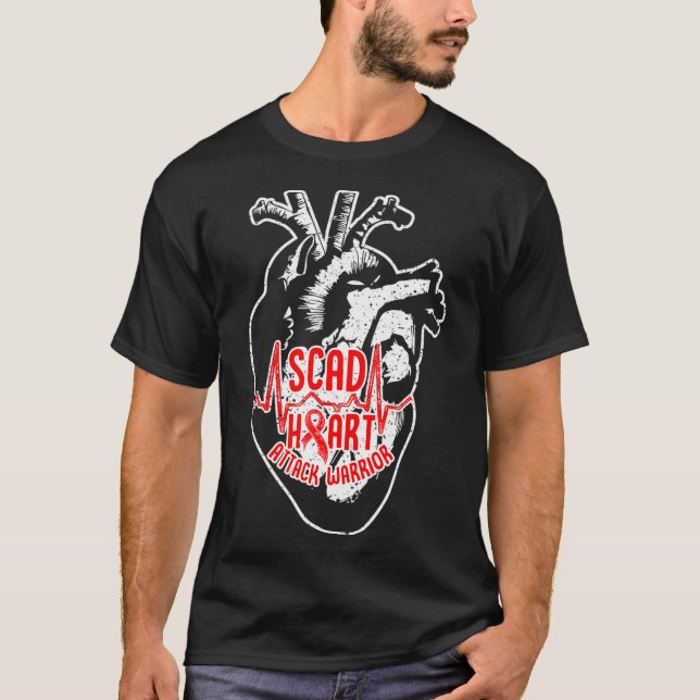 SCAD Heart Attack Survivor Ribbon Warrior Awarenes T Shirt (Framsida)