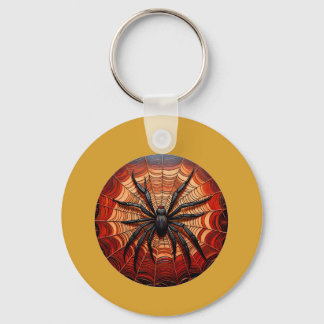 Scaey Black Spider väntar i sin Webben Nyckelring
