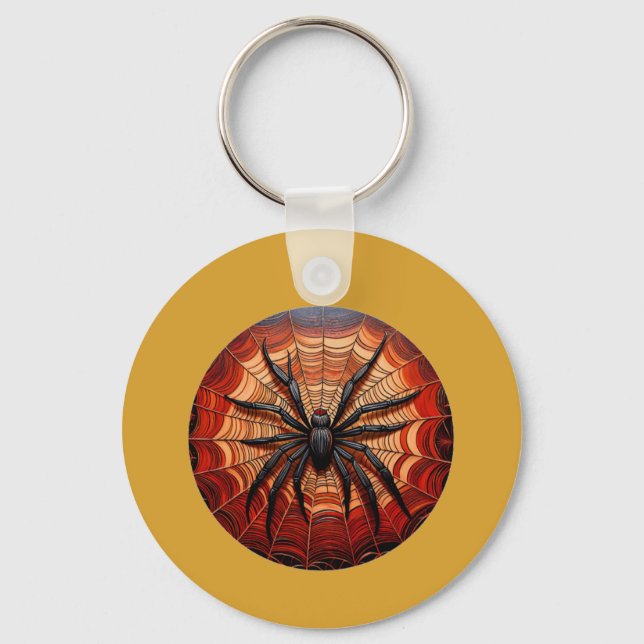 Scaey Black Spider väntar i sin Webben Nyckelring (Framsida)