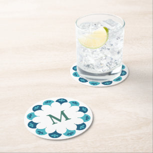 Scallop Blommigt Anpassningsbar Färg Monogram Underlägg Papper Rund
