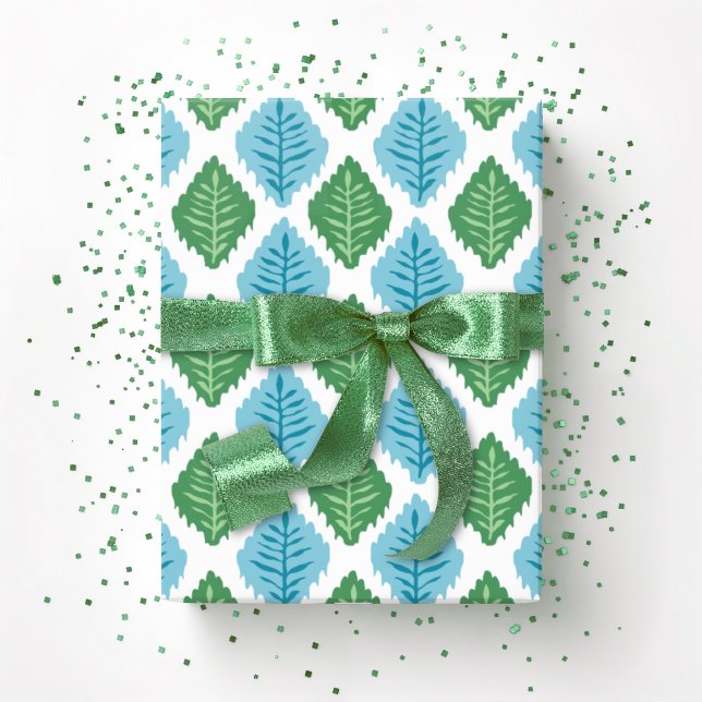 Scallop Leaf Diamond i grönt och akvatisk Presentpapper (Skapare uppladdad)