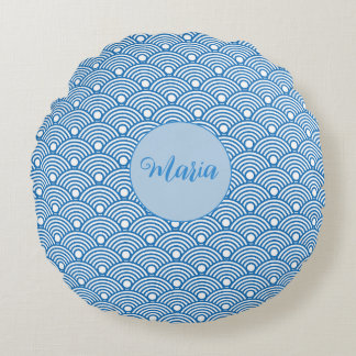 Scallop Mönster Aqua Blue Decorative Mönster Rund Kudde