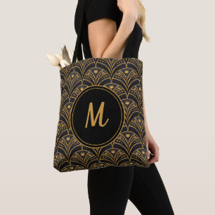 Scallop Mönster Art Deco Monogram (svart Guld) Tygkasse