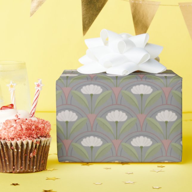 Scallop Mönster med vit Bloom Presentpapper (Födelsedagsfest)