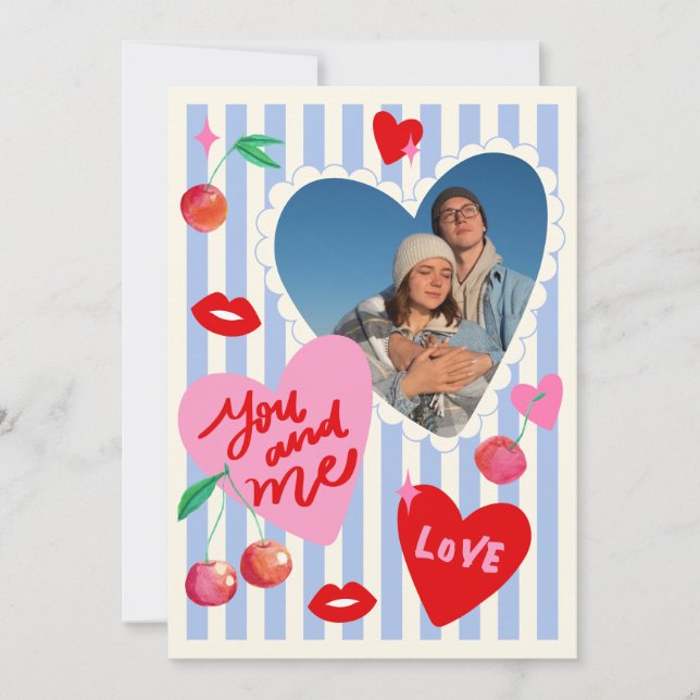 Scallop Photo Frame Hearts Cherries Initials Love Julkort (Framsida)