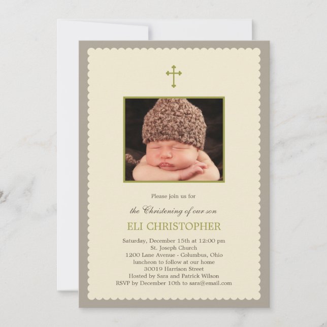 Scallop Ram Christening-inbjudan - Tan Inbjudningar (Framsida)