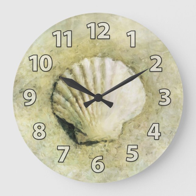 Scallop Sea Snäcka Art Clock Stor Klocka (Framsida)