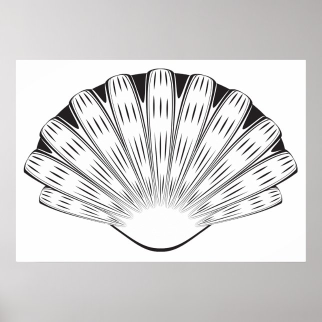 Scallop Seashell Minimalist Black and White Poster (Framsidan)