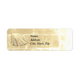 Scallop Seashell på Sand Returadress Etikett