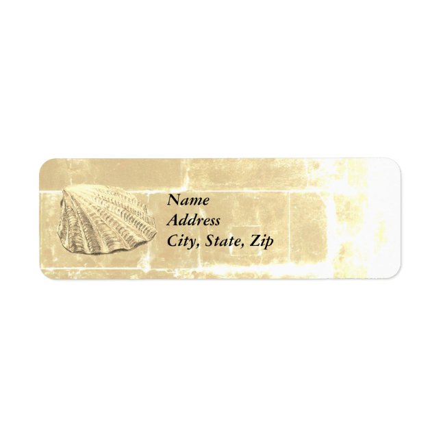 Scallop Seashell på Sand Returadress Etikett (Framsidan)