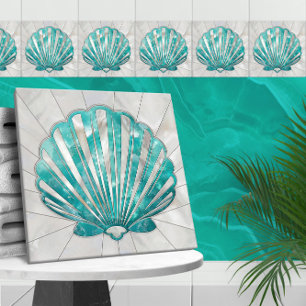 Scallop-Snäcka -Aquamarine och Pearl Kakelplatta
