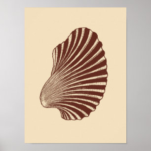 Scallop Snäcka Block Print, Brown och Beige Poster