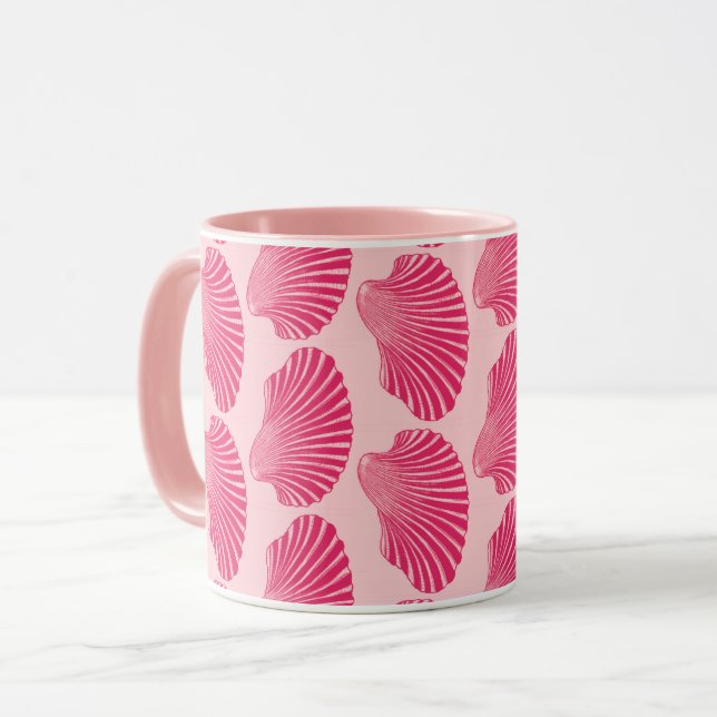 Scallop Snäcka Block Print, Fuchsia och Blek Rosa Mugg (Framsida vänster)