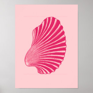 Scallop Snäcka Block Print, Fuchsia och Blek Rosa Poster