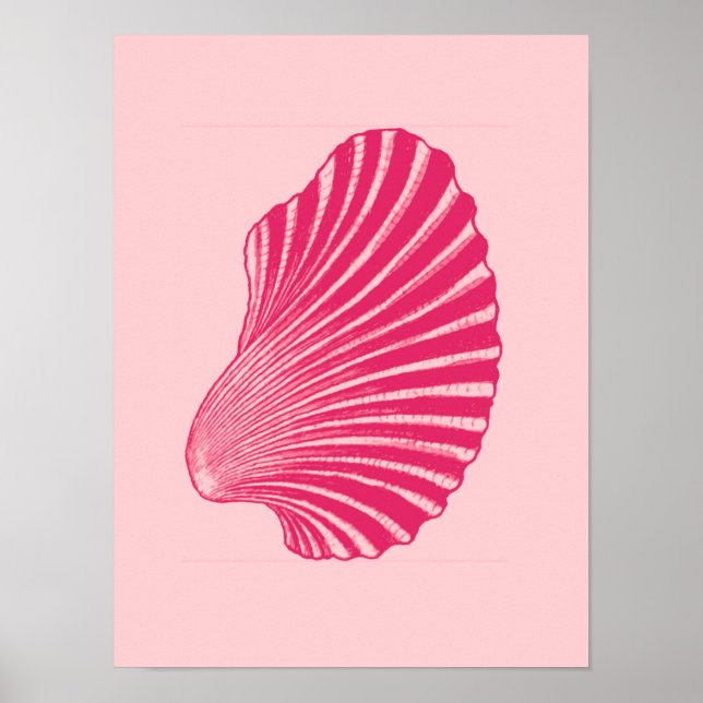 Scallop Snäcka Block Print, Fuchsia och Blek Rosa Poster (Framsidan)