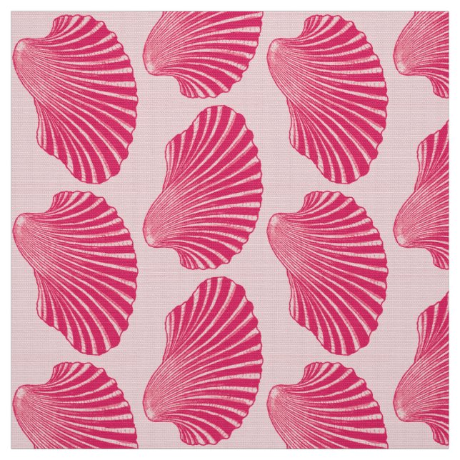 Scallop Snäcka Block Print, Fuchsia och Blek Rosa Tyg (Provkarta)