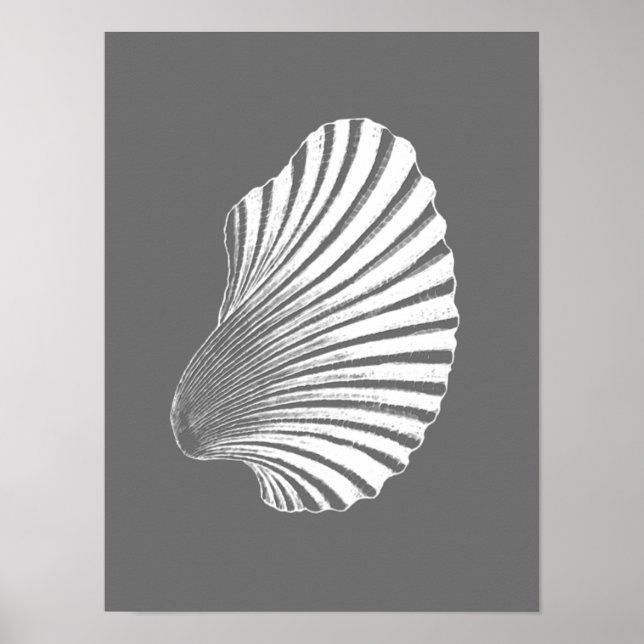 Scallop Snäcka Block Print, Grått / Grått och Whit Poster (Framsidan)