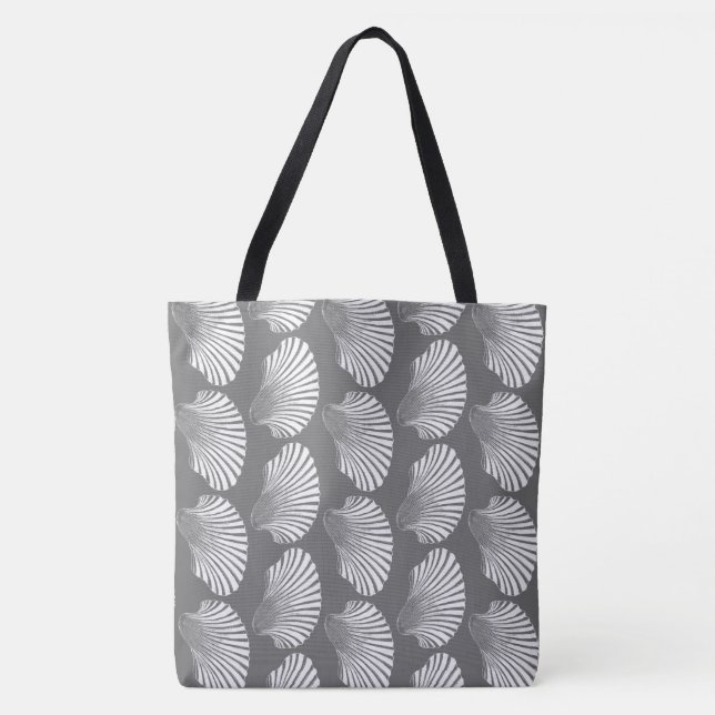Scallop Snäcka Block Print, Grått / Grått och Whit Tygkasse (Framsida)