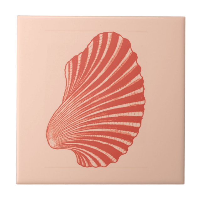Scallop Snäcka Block Print, Light Coral Orange Kakelplatta (Framsidan)