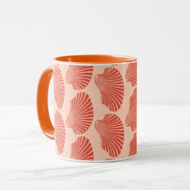 Scallop Snäcka Block Print, Light Coral Orange Mugg (Framsida vänster)