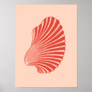 Scallop Snäcka Block Print, Light Coral Orange Poster
