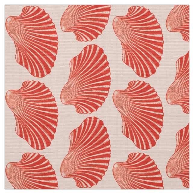 Scallop Snäcka Block Print, Light Coral Orange Tyg (Provkarta)