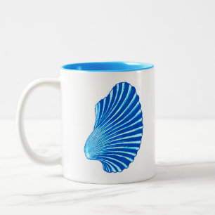 Scallop-Snäcka Block Print, Sea Blue and White Två-Tonad Mugg