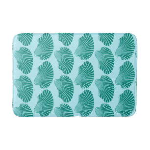 Scallop Snäcka Block Print, Turcos och Aqua Badrumsmatta