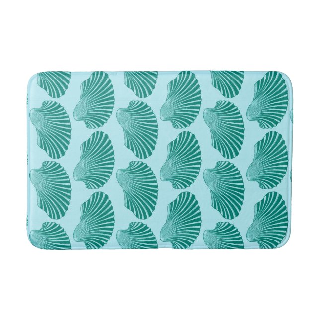 Scallop Snäcka Block Print, Turcos och Aqua Badrumsmatta (Framsidan)