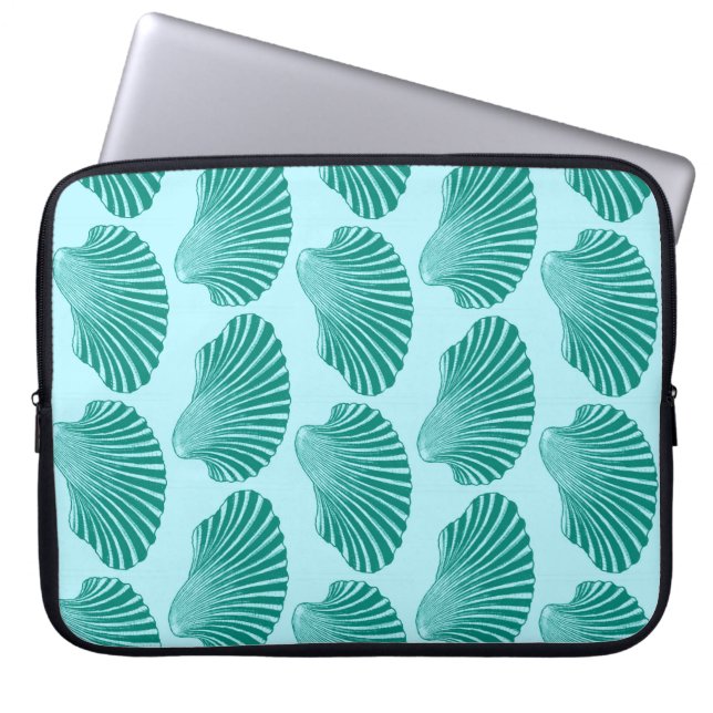 Scallop Snäcka Block Print, Turcos och Aqua Laptop Sleeve (Framsidan)