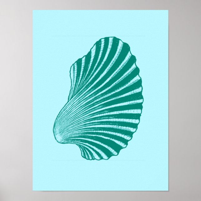 Scallop Snäcka Block Print, Turcos och Aqua Poster (Framsidan)