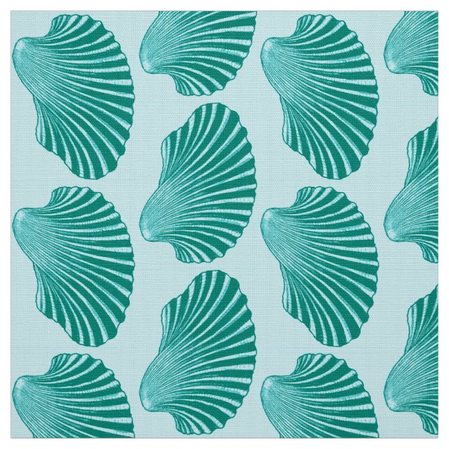 Scallop Snäcka Block Print, Turcos och Aqua Tyg (Provkarta)