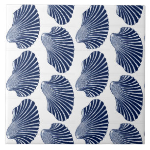 Scallop-Snäcka Blockera utskrift, Indigo och Whit Kakelplatta