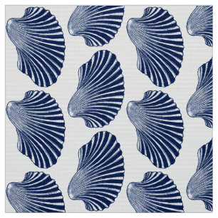 Scallop-Snäcka Blockera utskrift, Indigo och Whit Tyg