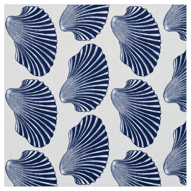 Scallop-Snäcka Blockera utskrift, Indigo och White Tyg (Provkarta)